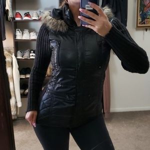 Faux fur coat with sweater sleeves